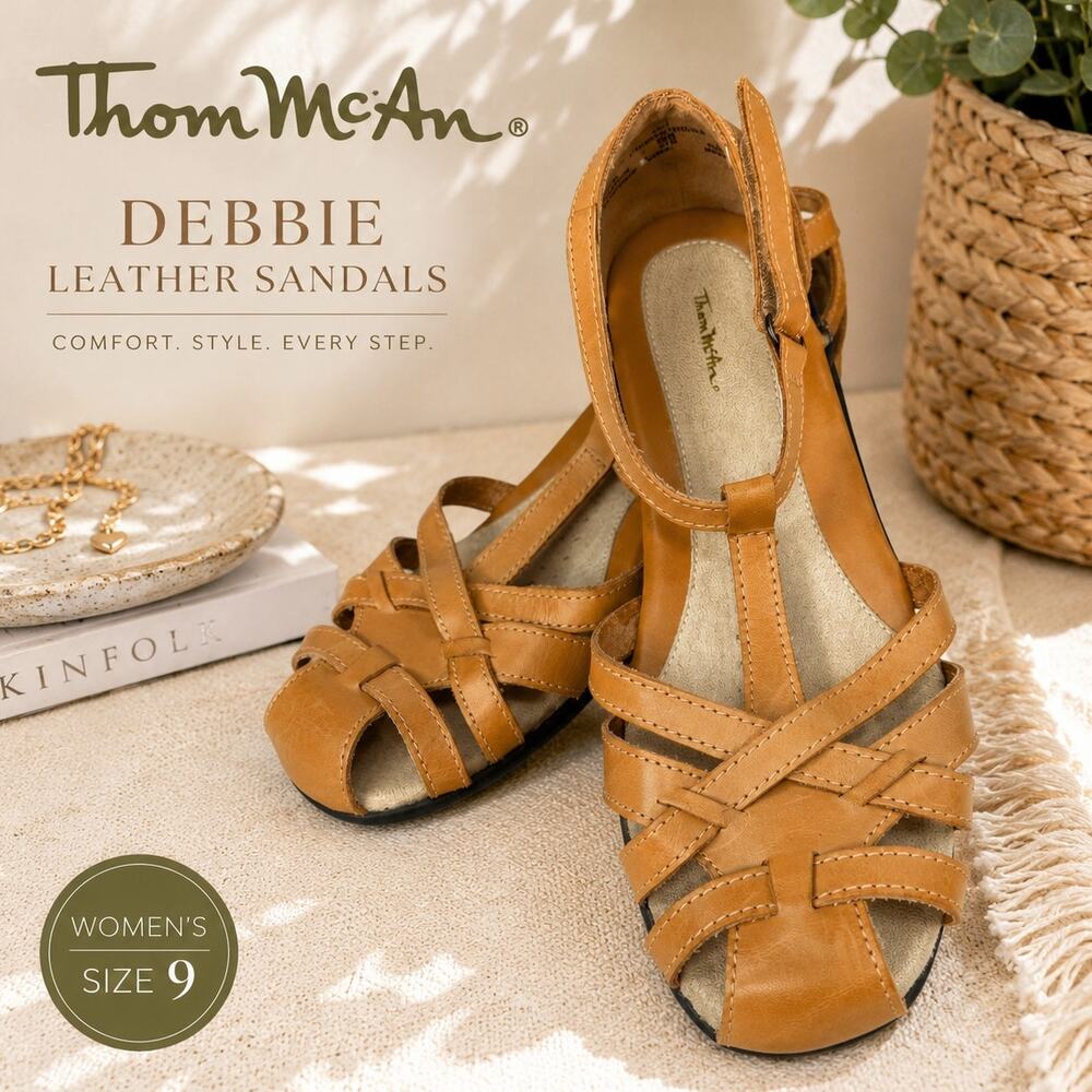 Thom McAn Debbie Leather Fisherman Sandals Women’s 9 Tan Comfort Shoes
